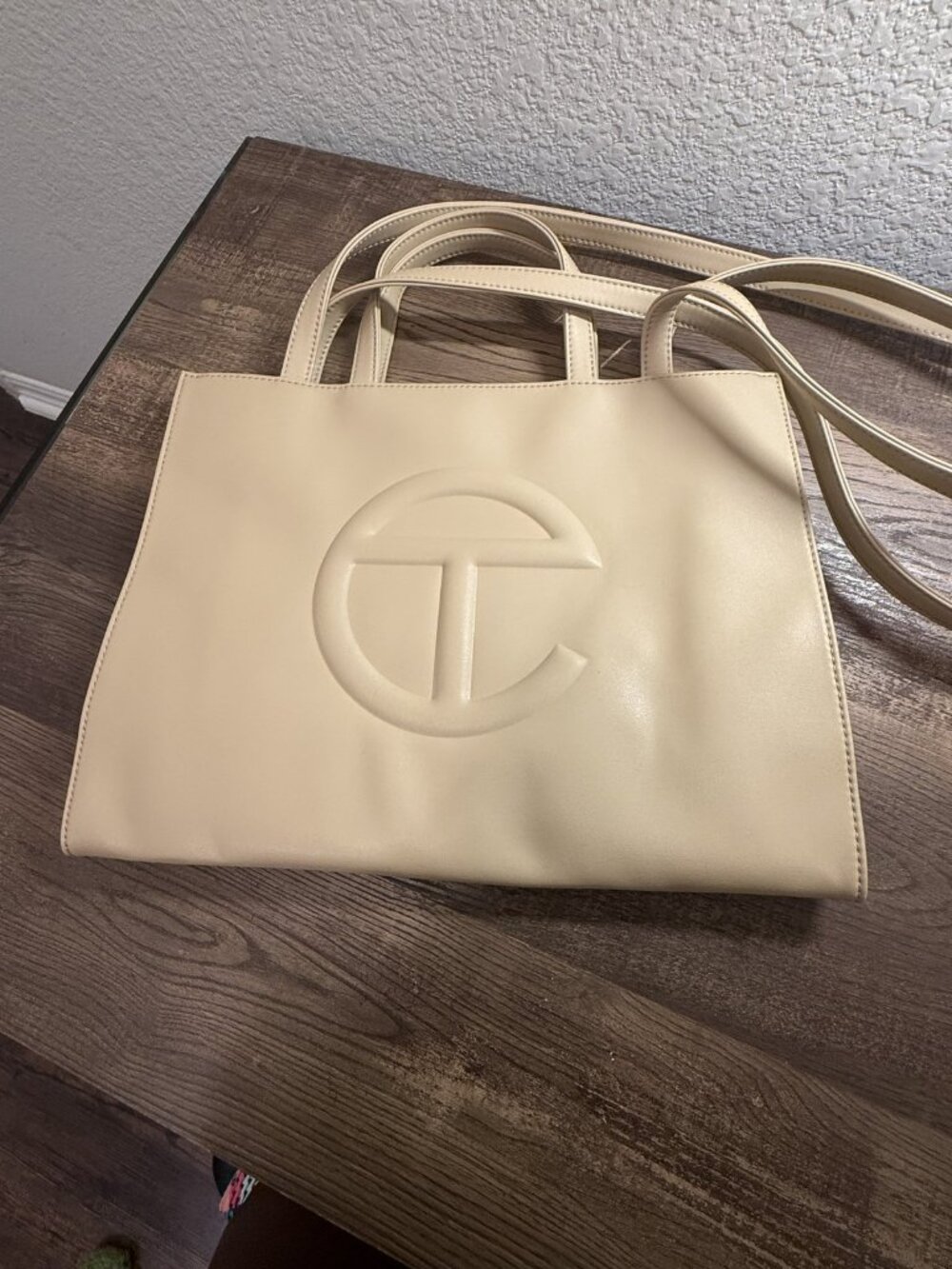 Telfar Medium Shopping Bag Cream Vegan Leather Tote Crossbody w/ Dust Bag